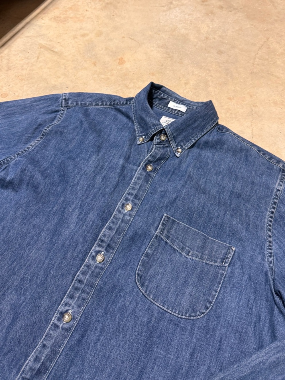 J Crew Denim Shirt Mens Large Blue Dark Wash Pocket Western Long Sleeve Button